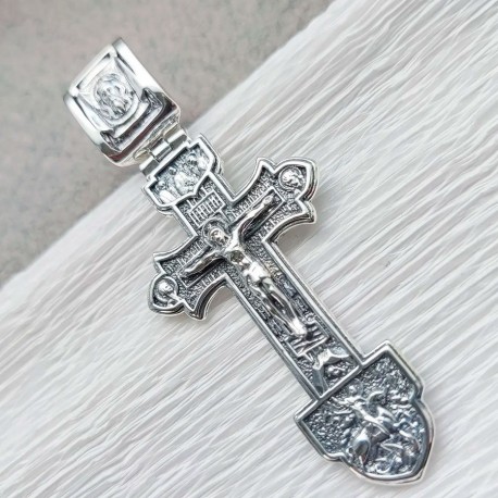 Чоловічий срібний хрест із розп'яттям і Георгієм Побідоносцем
