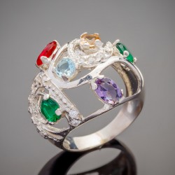 Серебряное кольцо Фантазия с камнями