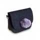 Черная сумочка с помпоном (фиолетовый)